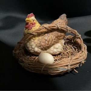 Decorative Hen Figurine with Nest and Egg